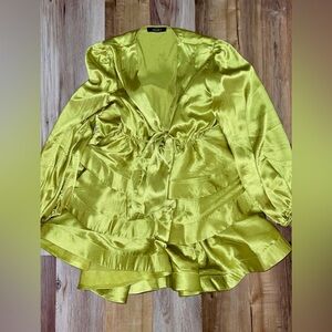 AKIRA Vibrant Lime Satin Layered Blouse
